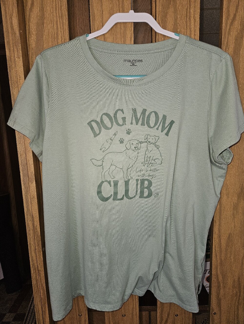 Maurices Sz XXL Classic Fit Dog Mom Club Sage Green Tee